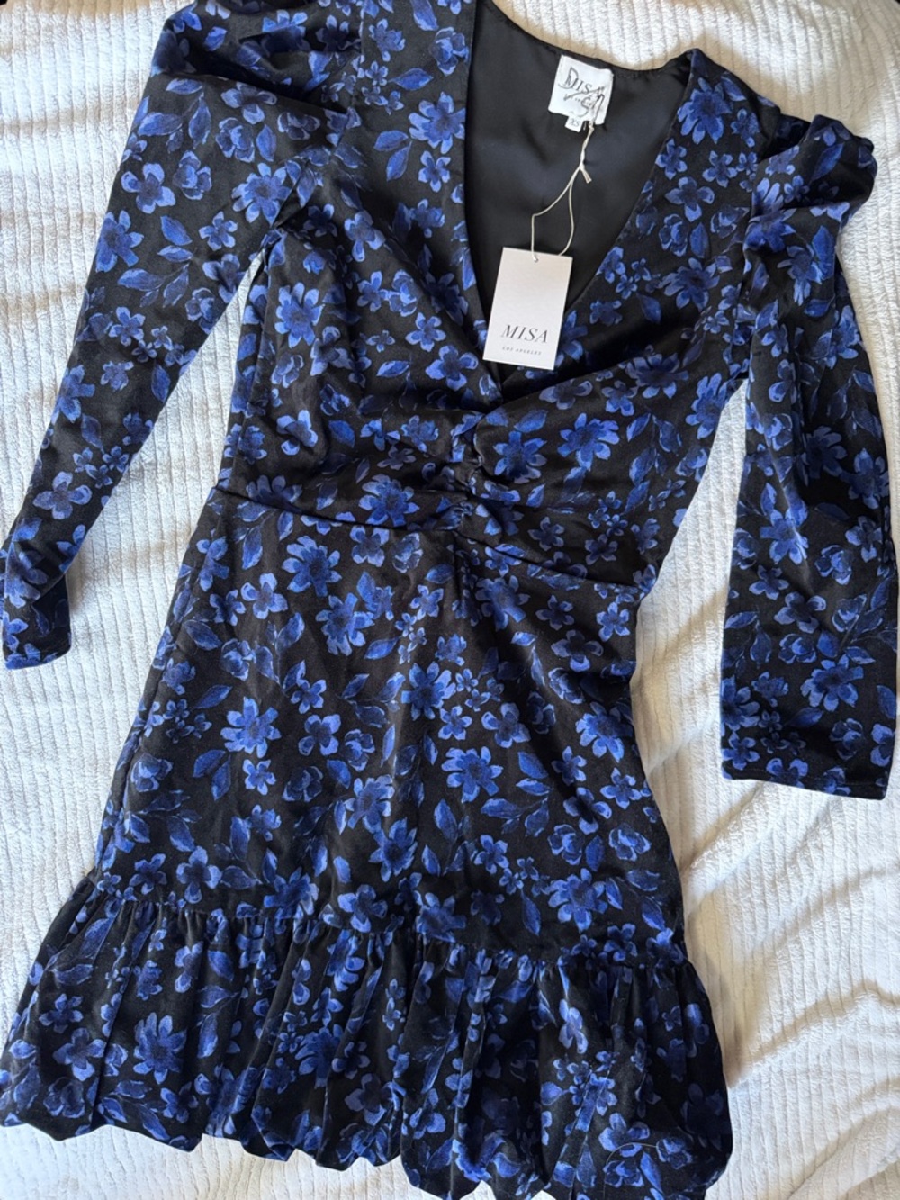 Misa Los Angeles Black Dress with Blue Floral Print